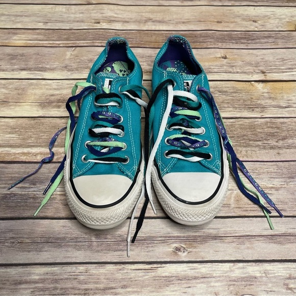 Converse Chuck Taylor All Star Teal Tropical Skull Triple Laces Mens 6 Womens 8 - Picture 2 of 16